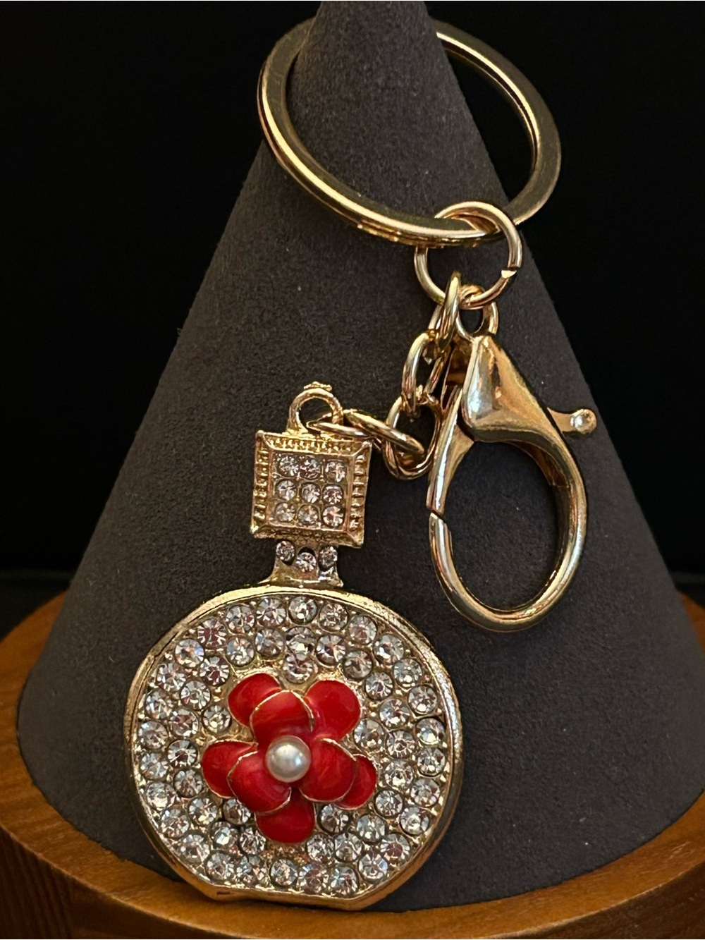 Colorful Enamel Flower Faux Pearl Bag Charm Keychain w/Crystal Accents NWT - Picture 11 of 14